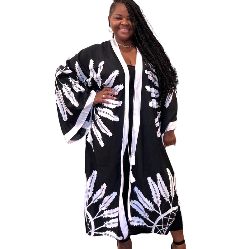 Boho Chic Black Feathered Kimono - Fabulously Dressed Boutique 