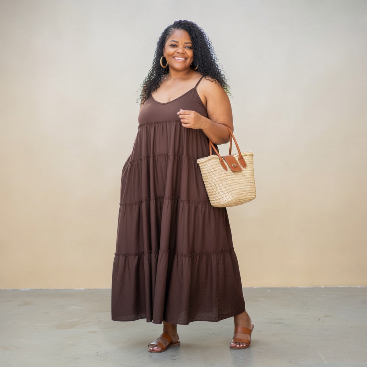 Spaghetti Strap Fit & Flare Plus Size Maxi Dress