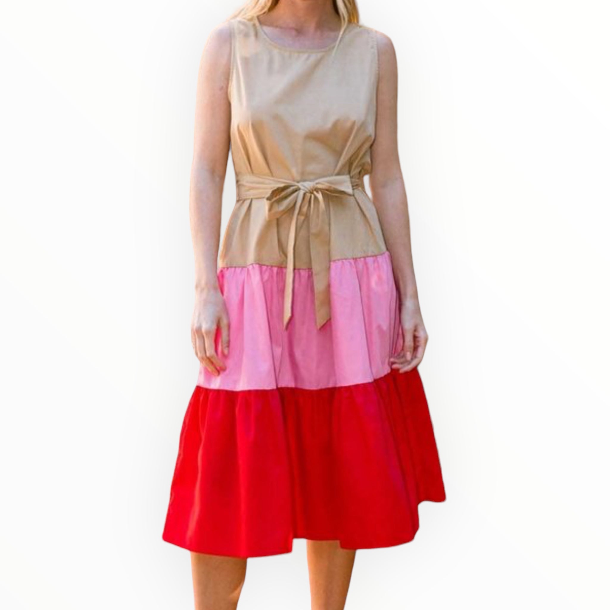 Womens Plus Size Tan Color Block Midi Tank Dress - Fabulously Dressed Boutique 