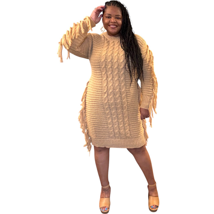 Women’s Perfect Camel Fringe Dress - Fabulously Dressed Boutique 