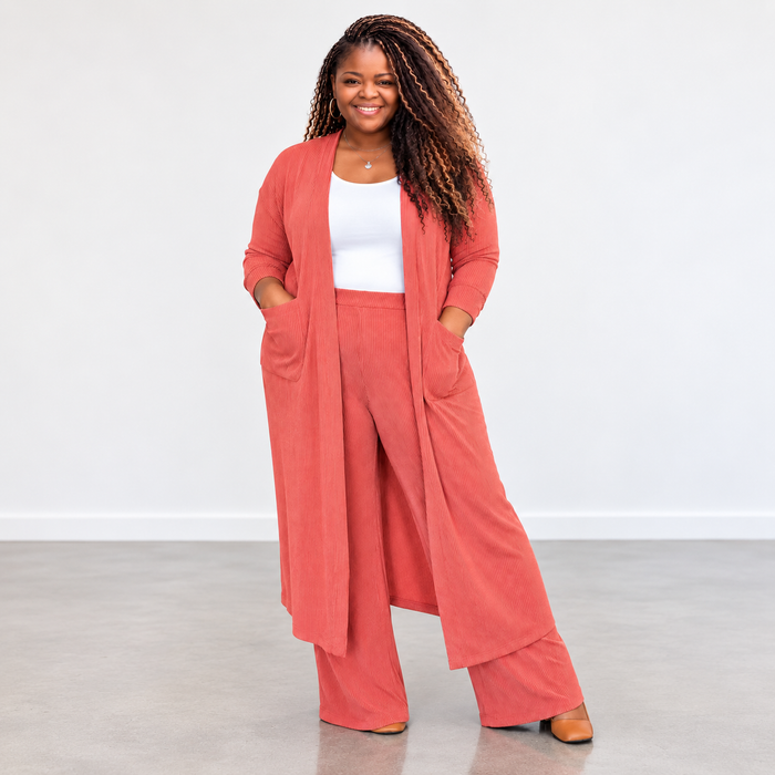 Plus Size 2 Piece Longline Cardigan And Pant Set