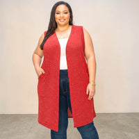 Plus Size Solid With Sparkles Color Vest With Side Pockets (extended sizes)