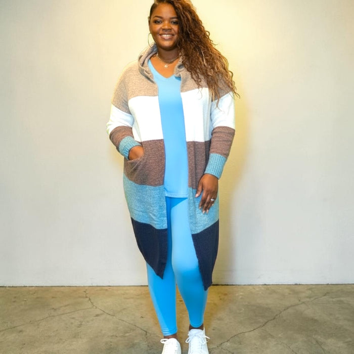 Womens Plus Size LongLine Color Block Cardigan