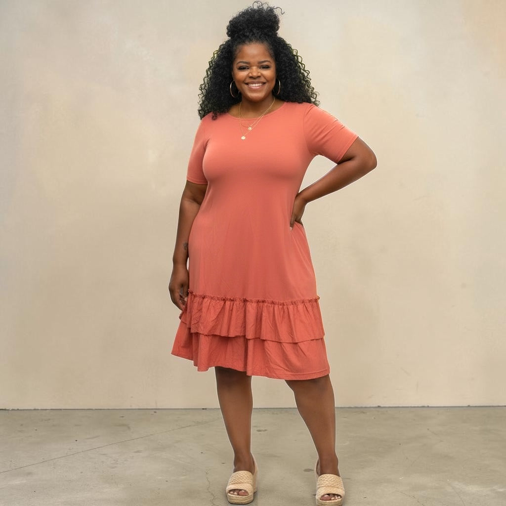 Plus Size Ruffled Knee Length Dress