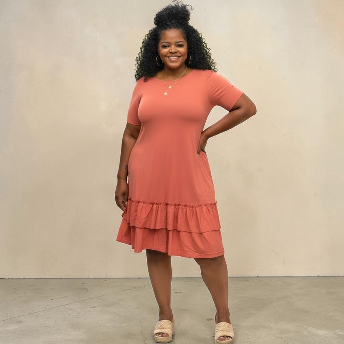 Plus Size Ruffled Knee Length Dress