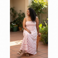 Women's A-Line Stunning White Striped Maxi Dress
