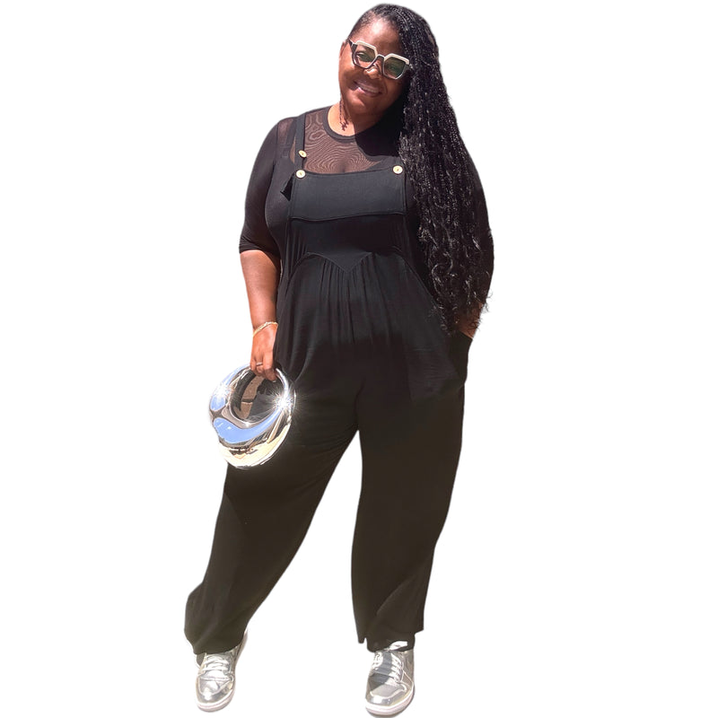 Plus Size Lazy Day Overalls In Black - Fabulously Dressed Boutique 