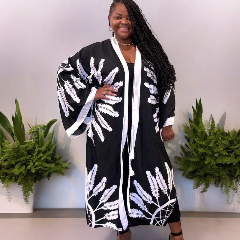 Boho Chic Black Feathered Kimono - Fabulously Dressed Boutique 