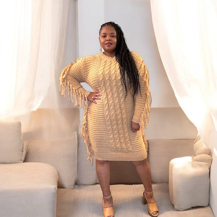 Women’s Perfect Camel Fringe Dress - Fabulously Dressed Boutique 
