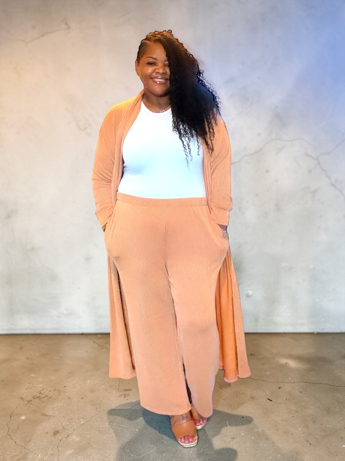 Plus Size 2 Piece Longline Cardigan And Pant Set