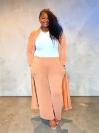 Plus Size 2 Piece Longline Cardigan And Pant Set