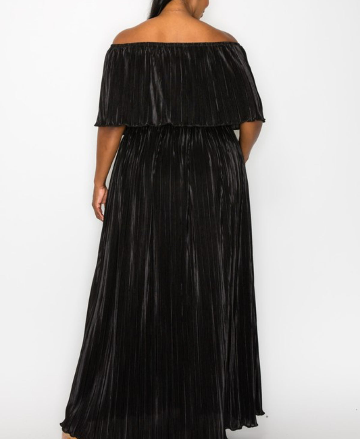 Black Pleated Off The Shoulder Maxi Dress - Fabulously Dressed Boutique 