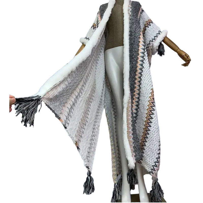 Woman Bohemian White Tassel Knitted Maxi Cardigan - Fabulously Dressed Boutique 