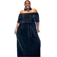 Black Pleated Off The Shoulder Maxi Dress - Fabulously Dressed Boutique 