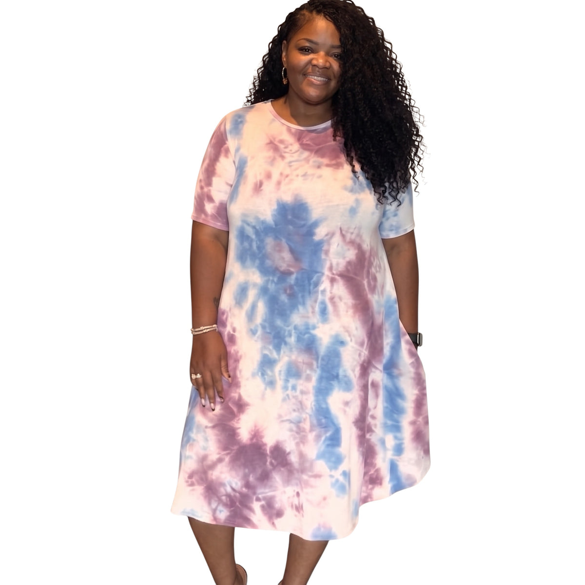 Women’s Plus Size Purple Tie Dye Midi Dress