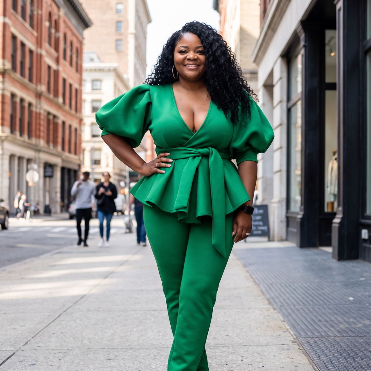 Elegant Women's Plus Size Puff Sleeve Legging Set