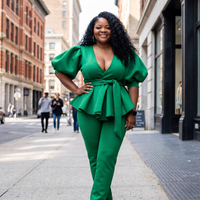 Elegant Women's Plus Size Puff Sleeve Legging Set