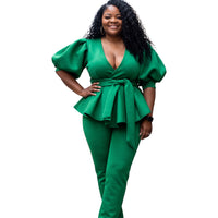 Elegant Women's Plus Size Puff Sleeve Legging Set