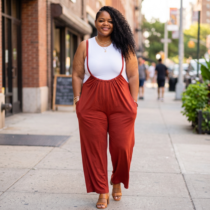 Plus Size Boho Chic Wide Leg Suspender Pants