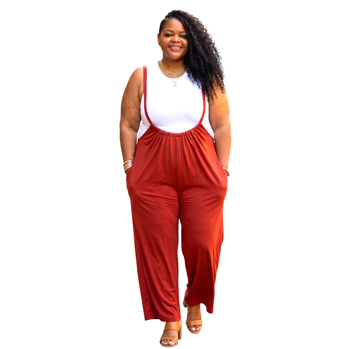Plus Size Boho Chic Wide Leg Suspender Pants