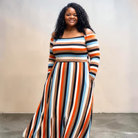 Women’ s Plus Size Off The Shoulder Striped Maxi Dress