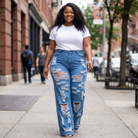 Women's Plus Size Distressed Flare Denim Pants