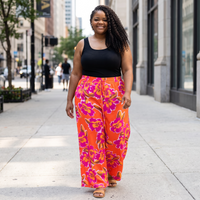 Women’s Plus Orange Floral Print Wide Leg Pants