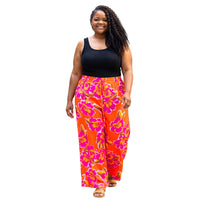 Women’s Plus Orange Floral Print Wide Leg Pants