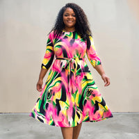 Brushed Print Plus Size Midi Dress