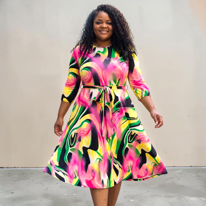 Brushed Print Plus Size Midi Dress