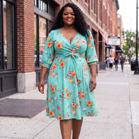 Plus Size Floral A Line Flare Dress With Belt