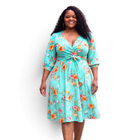 Plus Size Floral A Line Flare Dress With Belt