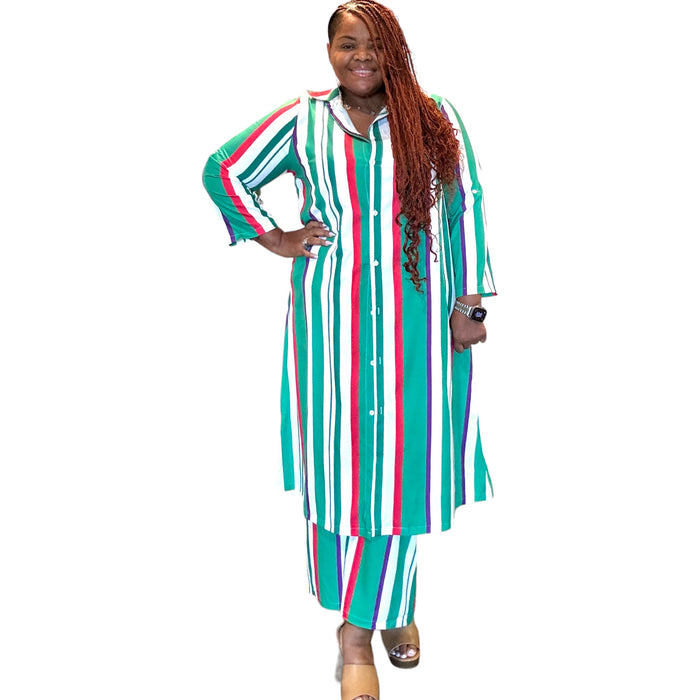 Plus Size Women's Maxi Cardigan Wide Leg Maxi Set - Fabulously Dressed Boutique 