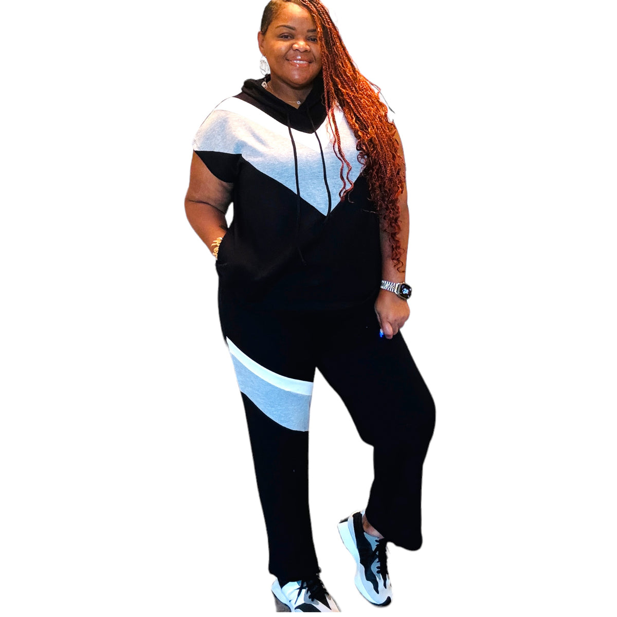 Women's Plus Color Block Sweat Pants Set - Fabulously Dressed Boutique 