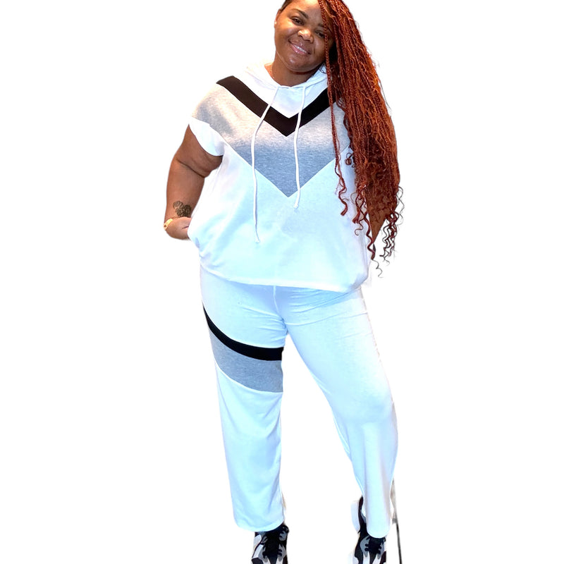 Women's Plus Color Block Sweat Pants Set - Fabulously Dressed Boutique 