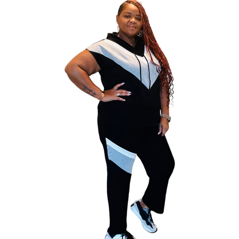 Women's Plus Color Block Sweat Pants Set - Fabulously Dressed Boutique 