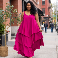 Beaded Strap Tiered High-Low Maxi Dress