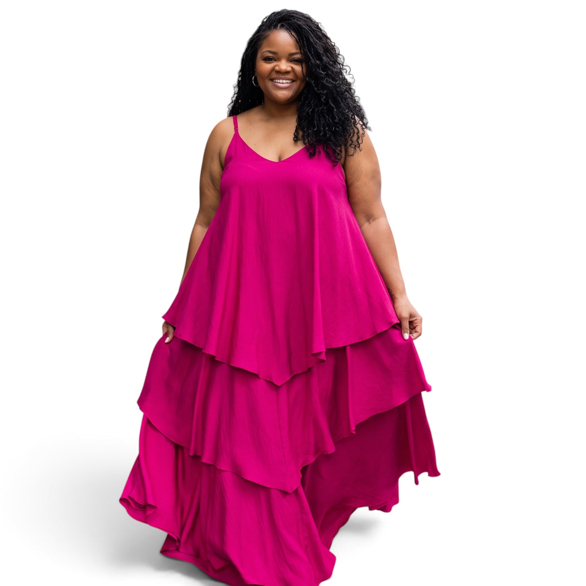 Beaded Strap Tiered High-Low Maxi Dress
