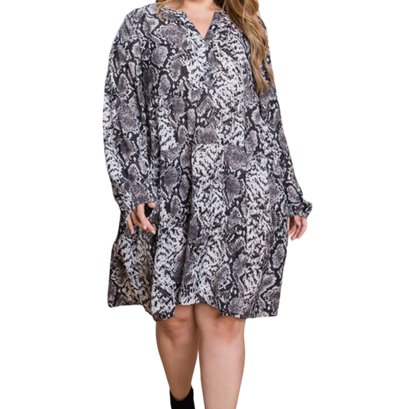 Women’s Plus Size Snakeskin Tiered Dress - Fabulously Dressed Boutique 