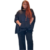 Women’s Black Plus Size Oversized Poncho Hoodie Set - Fabulously Dressed Boutique 