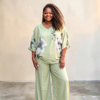 Women's Linen Pea Green 2 Piece Pant Suit