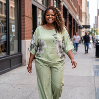 Women's Linen Pea Green 2 Piece Pant Suit