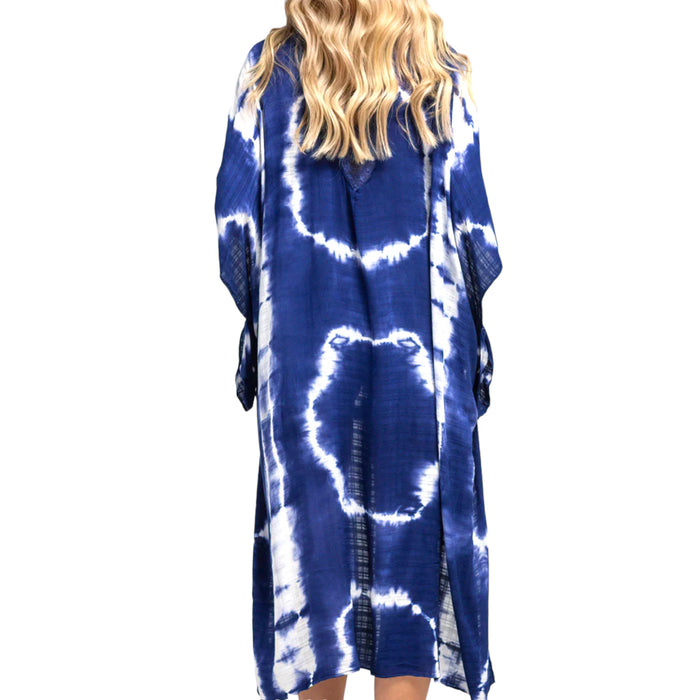 Women's Tie Dye with Crochet Accent Kimono - Fabulously Dressed Boutique 