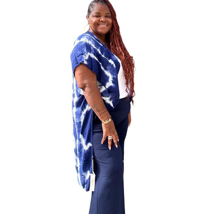 Women's Tie Dye with Crochet Accent Kimono - Fabulously Dressed Boutique 