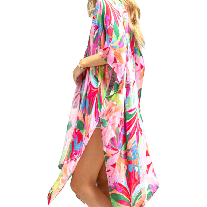 Women's Vibrant Neon Color Splash Kimono - Fabulously Dressed Boutique 