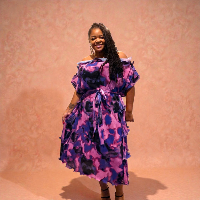 Plus Size Purple Pleated Tiered Ruffled Maxi Dress