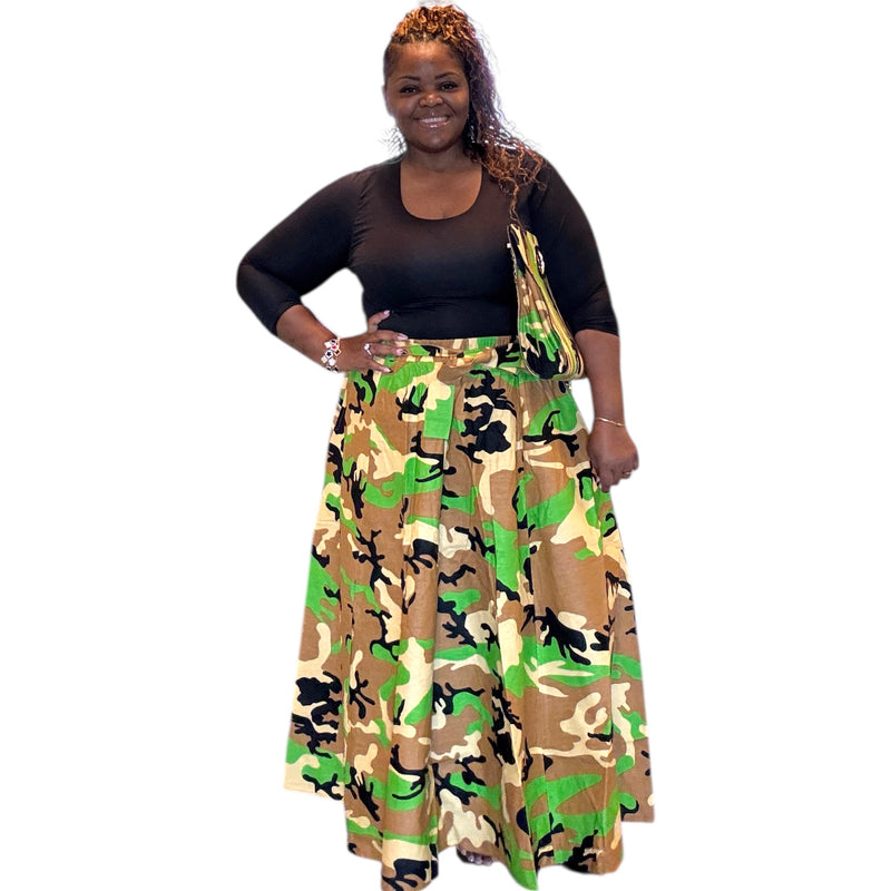 Womens Long Camo Maxi Skirt WIth Matching Purse