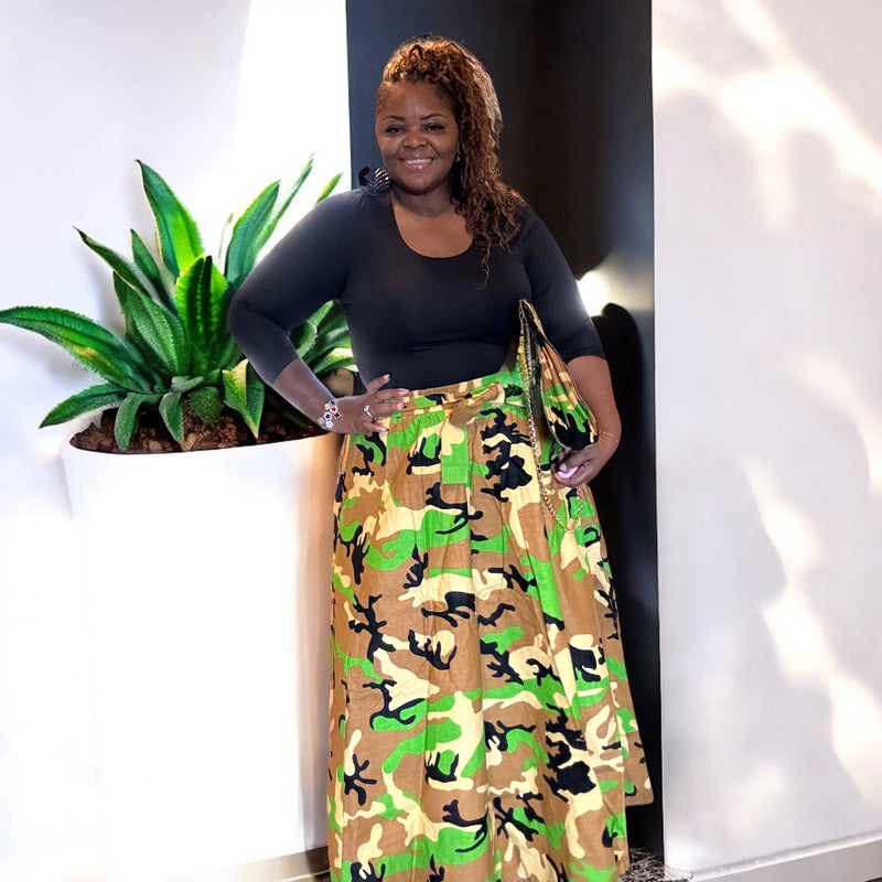Womens Long Camo Maxi Skirt WIth Matching Purse