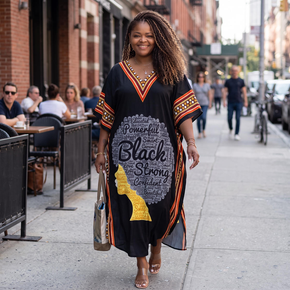 Women's Dashiki Border Print Kaftan One Size