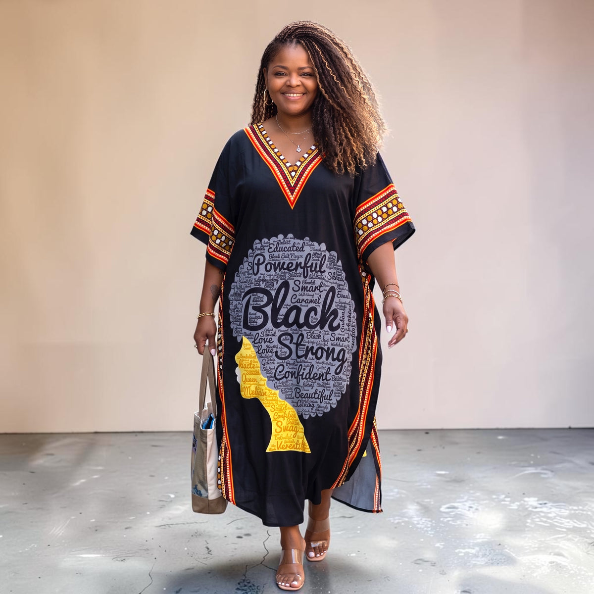 Women's Dashiki Border Print Kaftan One Size